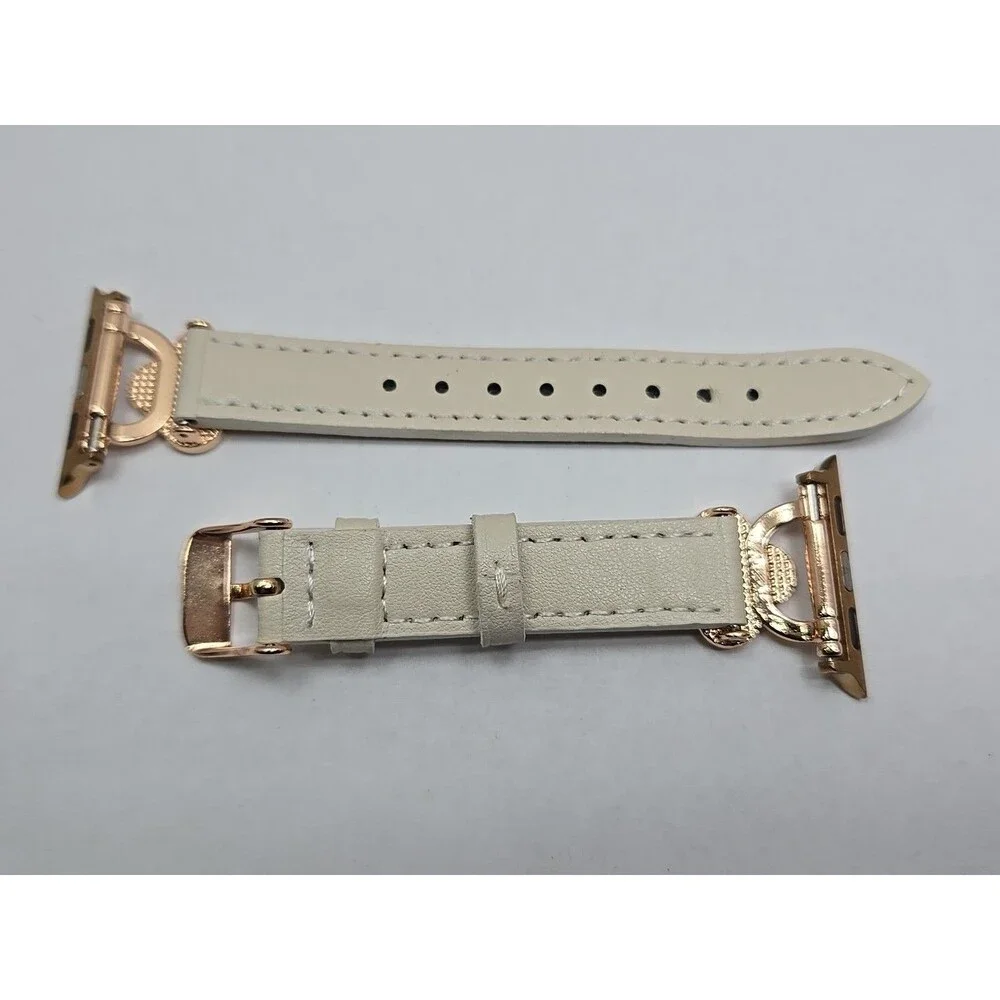BCBG Apple Watch Cream Band White Clover Rhinestone 38 40 41mm Rose Gold Tone